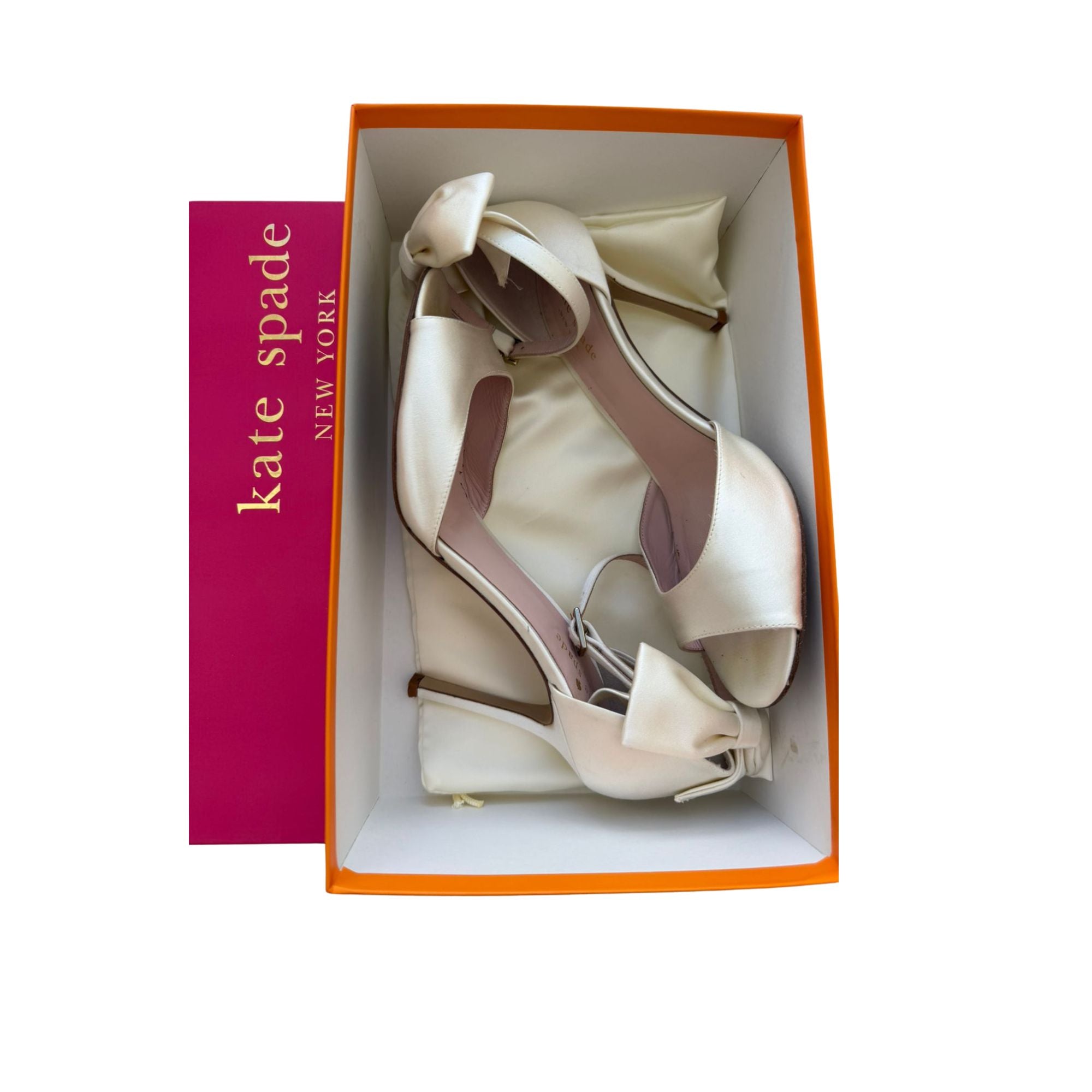 Kate Spade white satin high-heel sandals with bow (US 9 / EU 39.5)