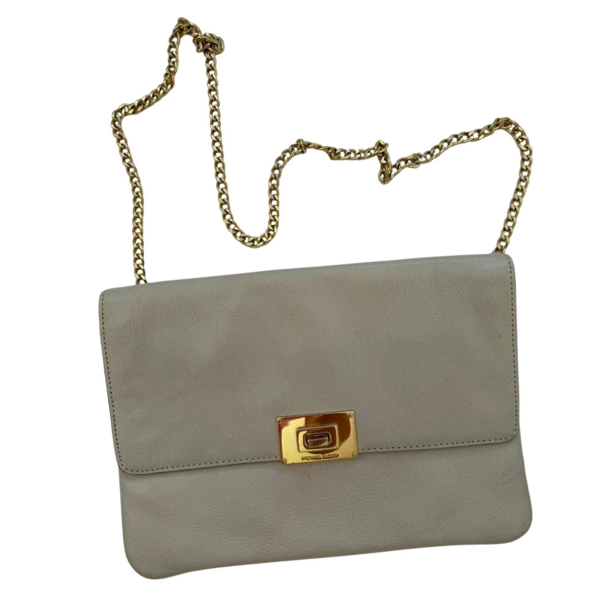 Michael Kors white leather handbag with gold-tone chain
