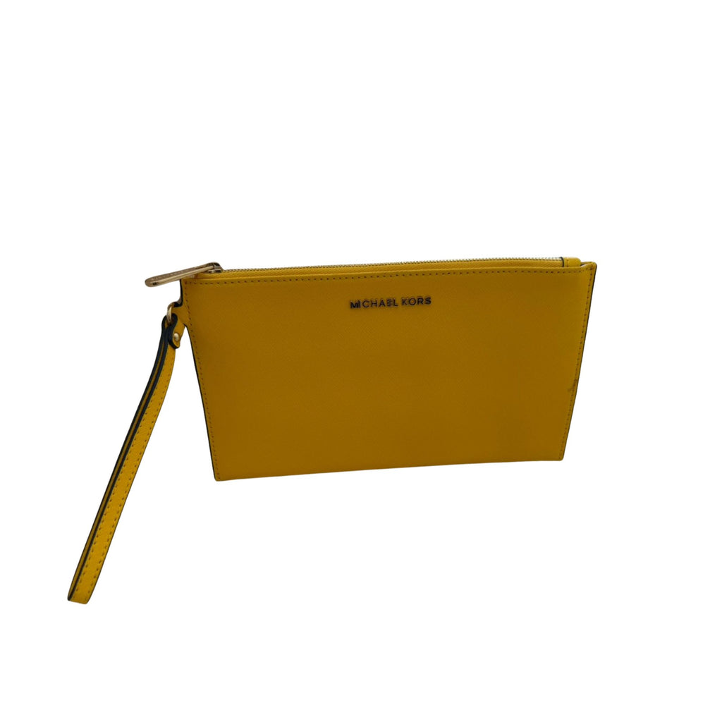 Michael Kors yellow leather wristlet / small pouch