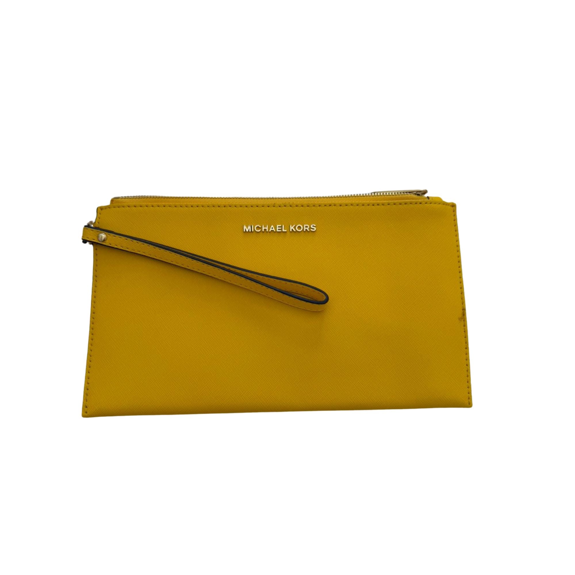 Michael Kors yellow leather wristlet / small pouch